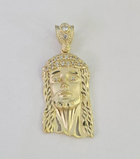 10K Yellow Gold Jesus Head Charm Pendant Chain Real 10kt Genuine picture