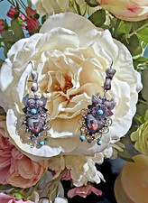 STUNNING Taxco 925 Silver Earrings Filigree, Birds & Turquoise picture