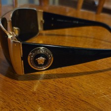 Versace Men's Rectangle Sunglasses Gold Frame Black Tinted Lenses picture