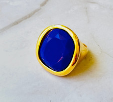 Authentic Vintage 70s Kenneth Jay Lane Blue Gold Statement Cocktail Ring Size 7 picture