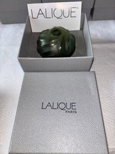 Lalique Crystal Royal Palm Dark Green Bud Vase France Signed Glass Flower Vase picture