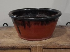 EARLY ANTIQUE REDWARE BOWL~BEAUTIFUL PUMPKIN MANGANESE GLAZE~AAFA picture