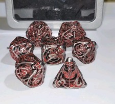 Metal Skull Dice Set (7 pcs) & Box, Hollow, Dungeons and Dragons, RPG, ADnD, RED picture