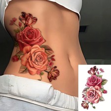Big Size Realistic Rose Temporary Tattoo Stickers For Women Girls Romantic Body picture