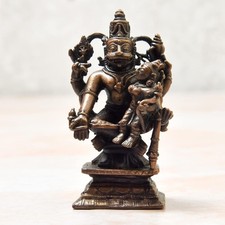 Handmade Copper Hindu God Lakshmi Narasimha Idol Statue Antique Finish picture