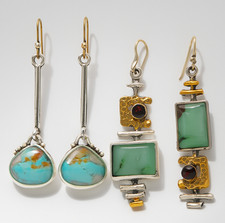 Boho Turquoise Drop Earrings Set 2 Pairs Silver Gold Tone Stone Dangle Gift picture