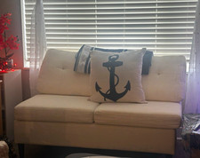 Ashley Furniture Beige Solid Linen Upholstered Sofa 50x30x40 in picture