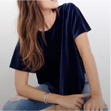Madewell Velvet Butterfly Top Deep Navy Short Sleeve Blouse Size Small picture