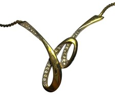 VINTAGE GIVENCHY GOLD TONE CHAIN CHOKER NECKLACE RHINESTONE LOGO 1980's picture