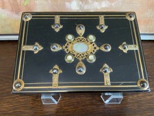 French Ebonized Gilt Sewing Box with Brass Decoration Circa 1870 w/Sewing Items picture