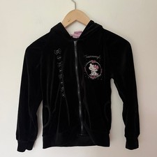 Sanrio Charmmy Kitty Black Velour Zip Up Hoodie Y2K Skulls Bows Girls 8A picture