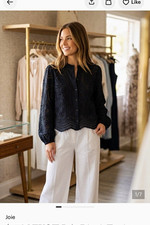 Joie Women’s M Black Eyelet Button-Down Band Collar Long Sleeve Top retails $172 picture