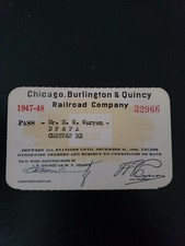 Vintage Rare 1947-48 Chicago Burlington & Quincy Railroad Railway Pass Ticket  picture
