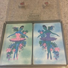 Vintage 1960’s Rexall Playing Cards Complete Set Green 3 Jokers Ballerina w/Case picture