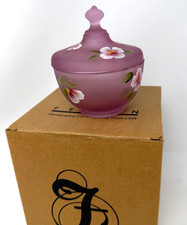 Fenton Puff Box Hand-Painted Floral Pink Signed by D Fredrick NEW picture