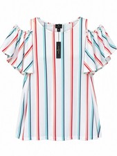 Worthington Striped Cold-Shoulder Top w/Short Flutter Sleeves. Women’s 2X NWT picture