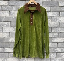 Vintage 60s 70s Velour Long Sleeve Polo Shirt Atomic Mod Surf Skate Hippie picture