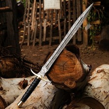 30'' CUSTOM HANDMADE VIKINGS DAMASCUS  STEEL  SWORD FOR LEATHER SHEATH picture