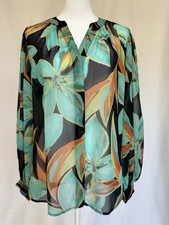 Chico's Floral Chiffon Blouse Multicolor V-Neck Balloon Sleeve Sz 0/0.5 picture
