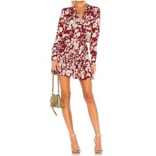 Alexis NWT Jillian Floral Print Maroon Poppy Tie Waist Mini Dress L picture
