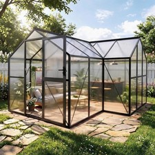 12x12FT T-Shape Polycarbonate Greenhouse, Quick Setup,Roof Vent,Walk-in Aluminum picture