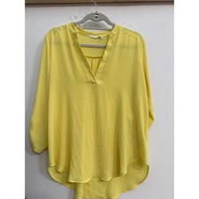 Lush Womens Yellow V-Neck Roll Tab Sleeve Blouse T7131-I Large picture