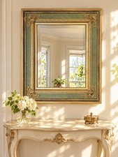 Vintage 30s Ornate Sage Green And Gold Mirror picture