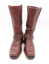 Vintage Frye Harness 12R Boots Women's 7 M Brown Leather Square Toe Made In USA picture