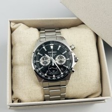 SEIKO Essentials SSB397 Black Dial Stainless Steel Men's Quartz Watch New/Box picture