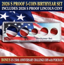 2026 S PROOF(CLAD) 5-COIN BIRTHYEAR SET + BONUS CHALLENGE COIN **PRESALE** picture