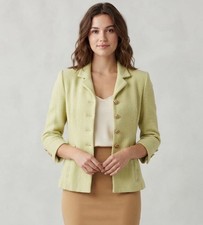 ST. JOHN Women’s 6 Lime Embellished 4-Button Knit Vintage Blazer Jacket picture