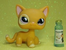 Authentic Littlest Pet Shop Lps Shorthair Cat 855 Orange Yellow Purple Moon Eyes picture