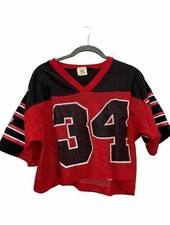 Vintage 90s Adidas Trefoil Number 34 Mesh Crop Football Jersey Black Red Medium picture