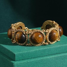 Vintage Natural Stone Bracelet Round Charm Gold Bangle Antique Jewellery Gift picture