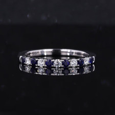 0.60 Ct Natural Blue Sapphire Diamond Engagement Ring 14K Real White Gold Size 7 picture