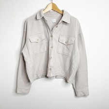 Blue Rain Francesca's Gray Corded Button Down Cropped Shirt Jacket Large picture