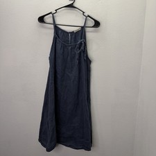 Lungo L’arno 100% Linen Shift Dress Sz M Navy Blue Strappy Coastal Made In Italy picture