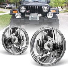 7 Inch  GLASS Headlight Round, ORIGINAL CLASSIC LOOK Conversion Chrome pair picture