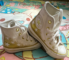 Converse Chuck Taylor All Star Kids White/Gold Star Lace-Up High Top US 10.5 picture