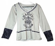 Vintage 2000s Biker Chick Motor Cycles Graphic Print Long Sleeve Top Y2K picture