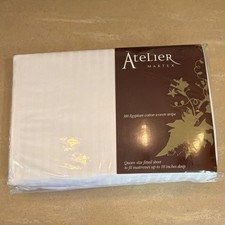 Martex Atelier White Woven Stripe Queen Fitted Sheet 100% Egyptian Cotton 300 TC picture