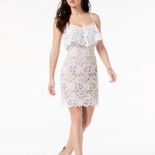 NWT GUESS Brilliant White Spaghetti Strap Nevaeh Popover Lace Dress Size S Small picture