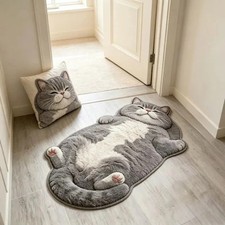 Cute Cat Shaped Area Rug, Soft Plush Cartoon Floor Mat for Home picture
