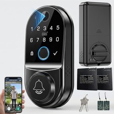 Smart Door Lock WiFi Camera 1080p HD Night Vision Fingerprint Front Door Black picture