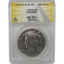 1923 D Peace Dollar AU 55 Details ANACS Silver $1 Coin SKU:I22371 picture