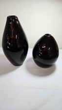 Vintage Tony Evans hand blown art vase pair in black marble and metallic copper picture