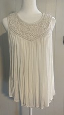 Women’s Antilia Femme M Sleeveless Smocked Crochet Neck 100% Rayon Top picture