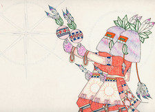 Vintage Southwestern Ceremonial Dancer Drawing Folk / Outsider Art w/ Embossing picture