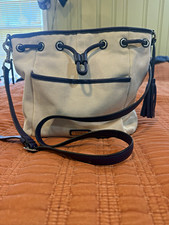 COACH Beige/Drawstring Bucket Shoulder/Crossbody Bag Tassel Det Strap picture