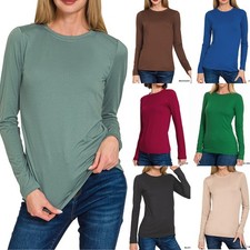 Women's Crew Neck Buttery Soft Long Sleeve T-Shirt Casual Layering Stretch Top picture